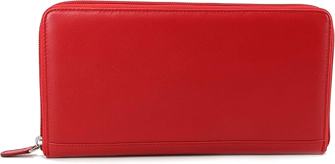 Zip-Around Passport Wallet Executive Unisex Leather Boarding Pass Holder (Red)
