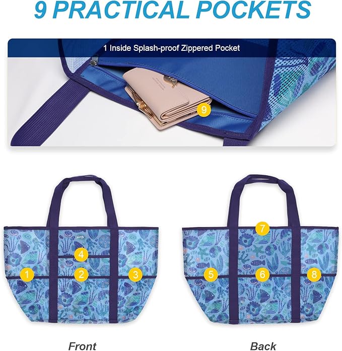 F-color Mesh Beach Bag Family - Large Tote Bag for Cruise Pool Toys Beach Vacation Essentials