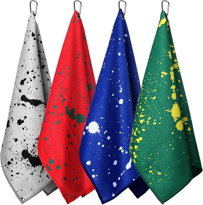 Peryiter 4 Pcs Golf Towels (16" x 24") with Clip Drip Lime Microfiber Fabric Waffle Pattern Towels for Golf Bags Absorbent Club Ball Cleaner Accessories and Gifts for Men Women(Bright Color)