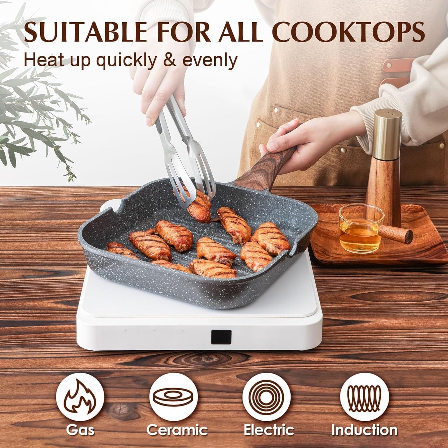 SENSARTE Nonstick Cookware Set 23-Piece, Non Stick Pots and Pans Set with Swiss Granite Coating, Healthy Kitchen Cooking Set, Stay-Cool Handles