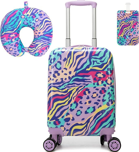 Kids Carry on Luggage Sets 2 Piece Rolling Suitcases for Girls Women with Wheels Suitcase with Travel Pillow Airplane Approved