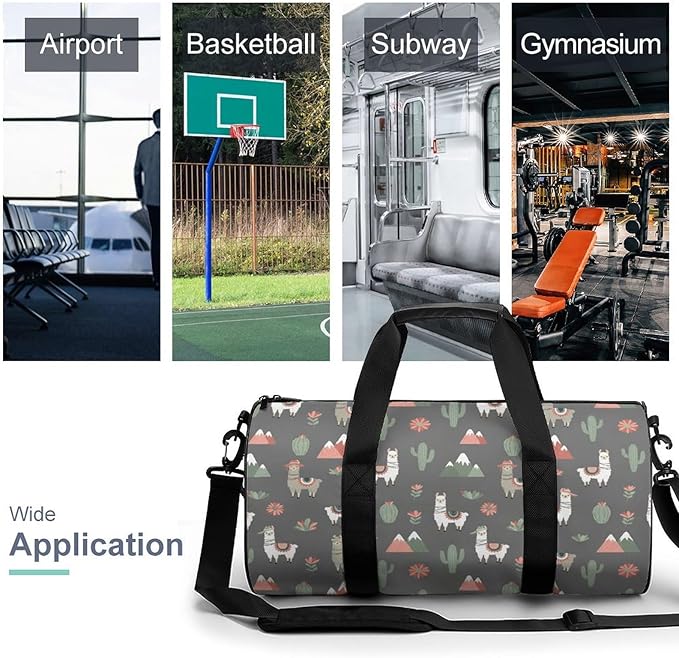 Unisex Foldable Gym Bag Llama Alpaca Cactus Lightweight Travel Sports Bag Workout Yoga Dance Bags Overnight Weekender Bags