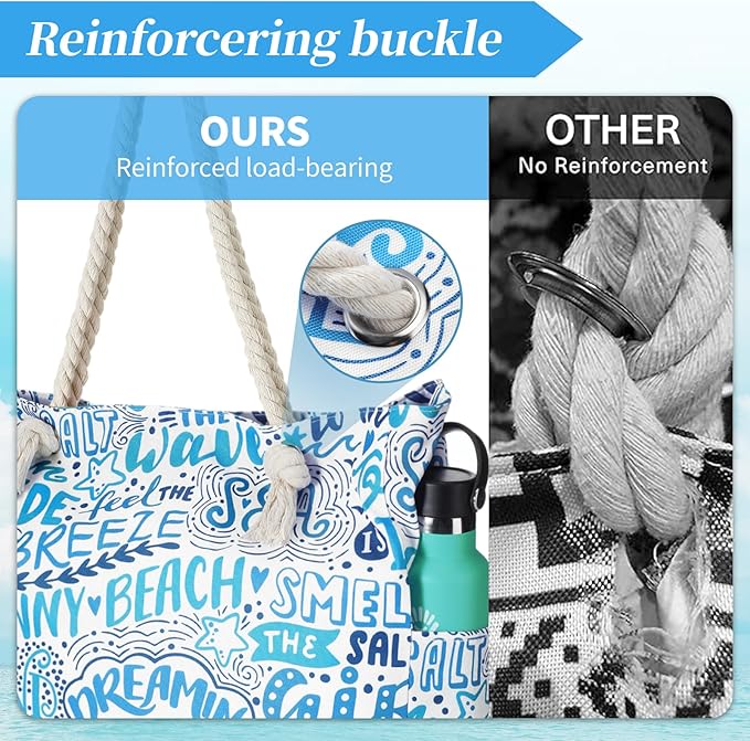 Tavaleu Beach Bags for Women - Large Beach Tote Bag, Women Sandproof Pool Bag for Pool Gym Grocery Travel