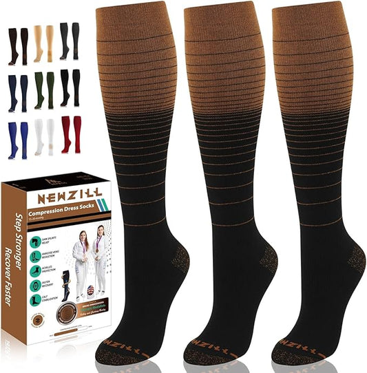 NEWZILL Copper Compression Socks for Women & Men 15-20mmHg Cotton Rich Odor Control Dress Socks for Business Casual Running Medical Athletic Support, Edema Diabetic Relief