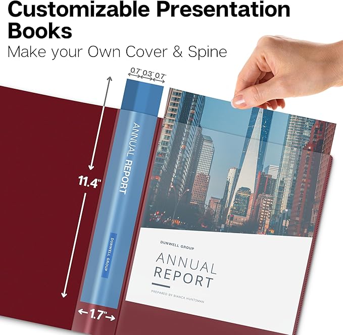 Dunwell Presentation Binder 12-Pocket, Displays 24 Pages, 8.5x11 Portfolio Binder with Plastic Sleeves, Storage and Organizer for Documents, Certificates, Projects, Photos (Ruby)