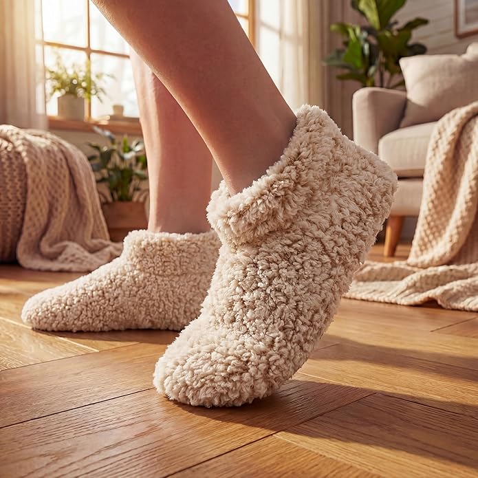 Cozylook Fuzzy Slippers for Women Indoor, Warm Bedroom Slip On Shoes, Winter Fluffy House Socks with Grippers, Cozy Christmas Gifts Unique