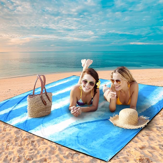 AISPARKY Beach Blanket Waterproof Sandproof Extra Large, Oversized Beach Mat, Quick Drying&Compact&Lightweight, Picnic Blankets Vacation Essentials for Outdoor Beach Camping (79" X 83" (4 Person))