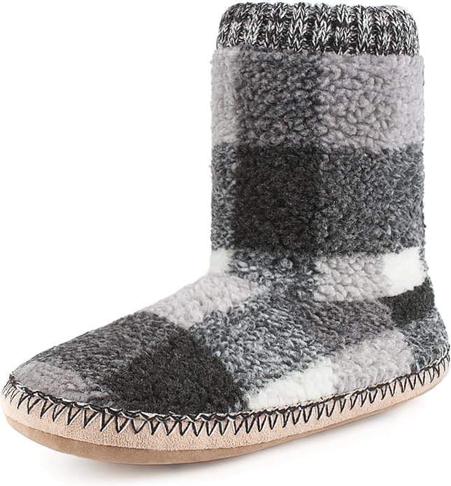 cosyone1997 Boot Slippers for Men Indoor Soft Sole, Warm Fuzzy Slipper Socks with Non Slip Grips