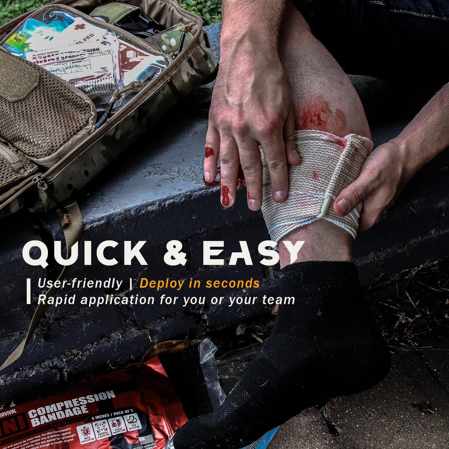 EVERLIT Mini 4 x 6 Inch Emergency Bandage Compression Trauma Pressure Wound Dressing Sterile Vacuum-Sealed for Bleeding Control, Gun Shot, Medical Kit, First Aid IFAK (3)