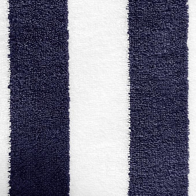 Amazon Basics 100% Cotton Soft & Absorbent Beach Towels, Cabana Stripe, Fast Drying, Machine Washable, Large 30 in x 60 in, Navy Blue, 2-Pack