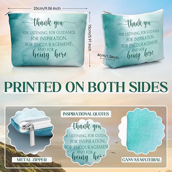 20 Pcs Employee Appreciation Gifts For Women Inspirational Canvas Makeup Bags Portable Compact Mirror Bulk Cosmetic Bags Thank You Gifts for Social Worker Coworkers (Recognition,Pastel)