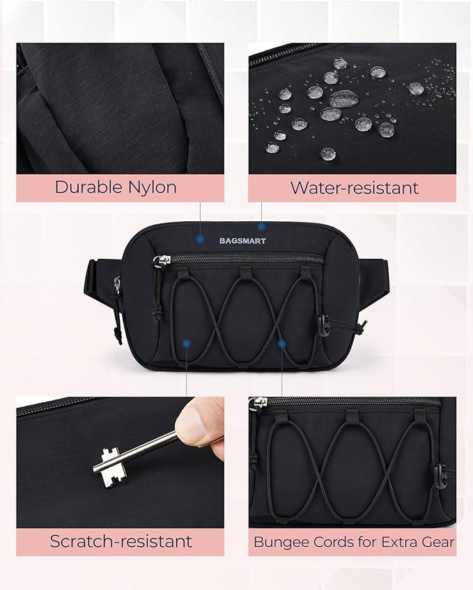 BAGSMART Fanny Packs for Women Small Belt Bag with Adjustable Strap Waist Pack for Running Workout Traveling Hiking, Black