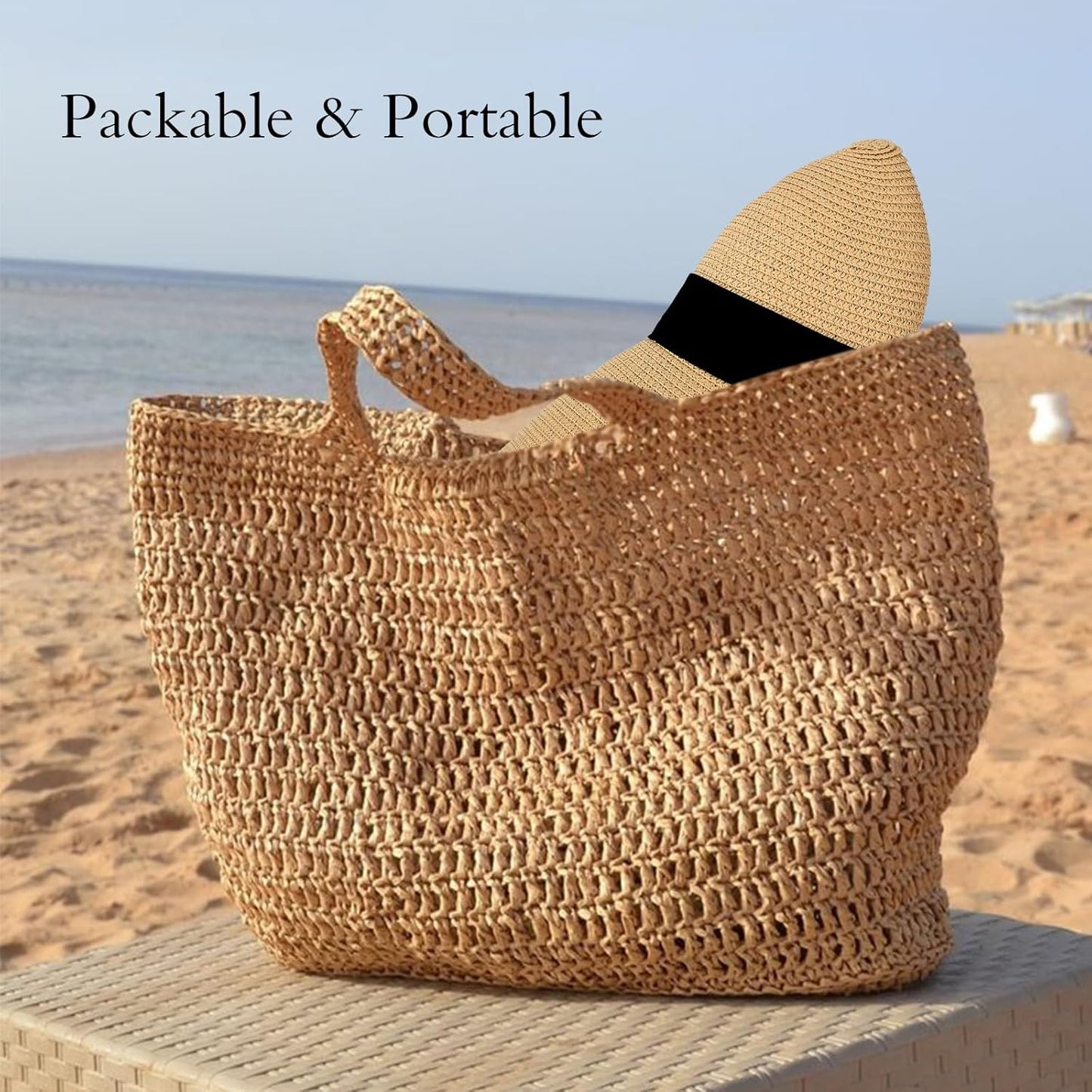 Surblue Straw Summer Hat Women's Floppy Sun Hat Wide Brim Beach Bow Hat