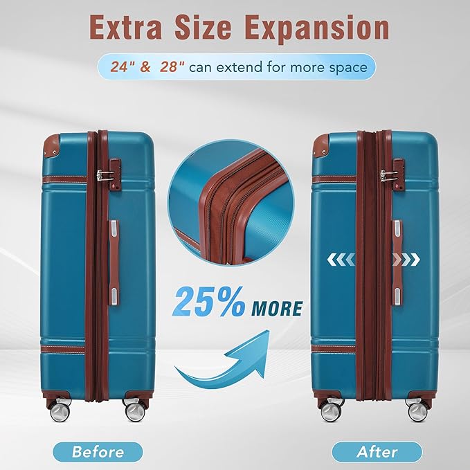 Merax 28 Inch Checked Luggage, Expandable Suitcase with Spinner Wheels, Hard Shell Vintage Luggage Set with TSA Lock(Blue)