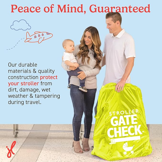 J.L. Childress Gate Check Bag for Single & Some Double Strollers - Travel Bag for Airplane, Fits Most Standard Baby Strollers, Airport Accessories Gate Check, Flying Essentials - Neon Yellow