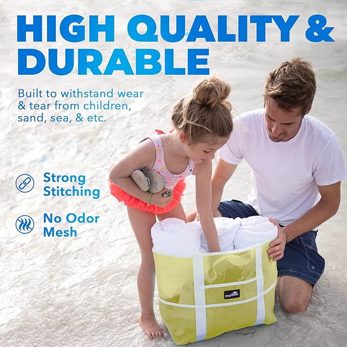 Dejaroo Mesh Sand Free Bag - Strong Lightweight Bag For Beach & Vacation Essentials. Tons of Storage!