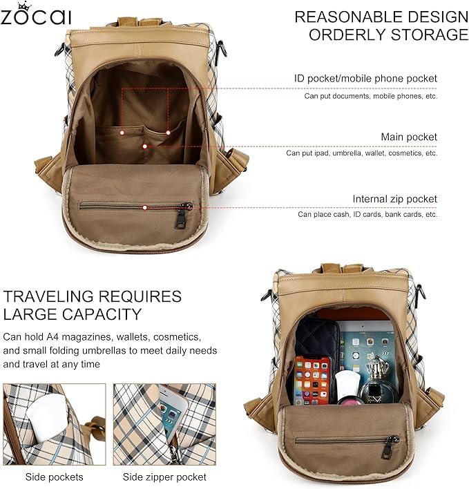 ZOCAI Backpack Purse for Women Fashion Backpack Purses PU Leather Daypacks Anti-Theft Shoulder Bag Satchel Purse