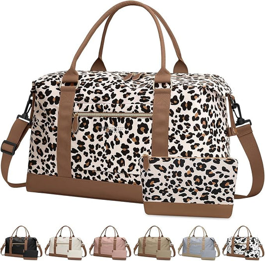 Travel Duffle Bag for Women, Weekender Bags, Hospital Bag for Labor Delivery,Lightweight Tote Duffel Overnight Bag with Luggage Sleeve,Airplane Travel Bags with Toiletry Bag,X-Large,Leopard