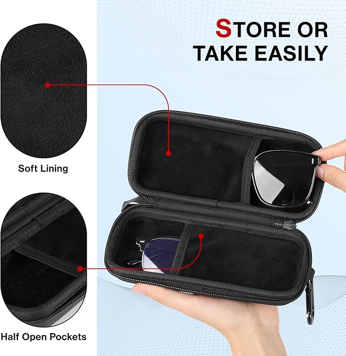 Double Eyeglasses Case Hard Shell Dual Glasses Case,Portable Travel Sunglasses Organizer with Zipper Closure for Women Men