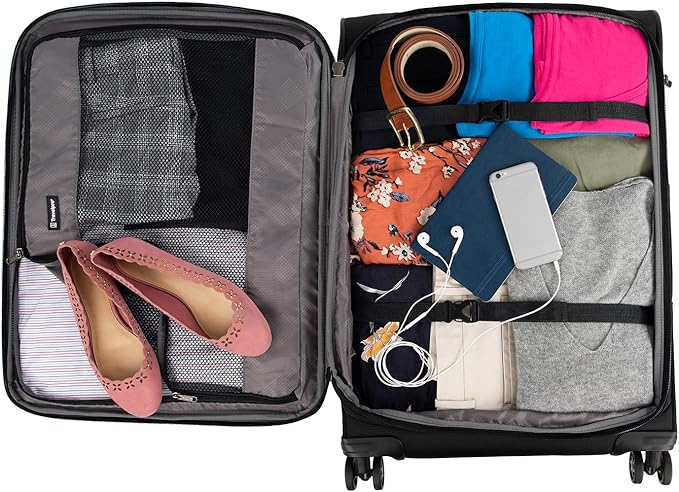 Travelpro Tourlite Softside 3-Piece Set, Expandable Luggage, 4 Spinner Wheels, Lightweight Suitcase, 21" Carry-On, 25" Checked Medium, 29 Check Large, Black