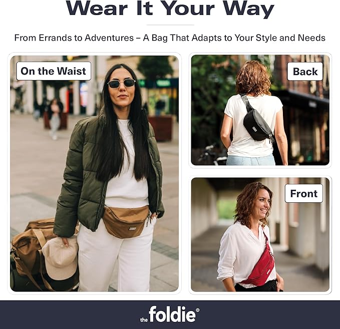 The Foldie Foldable Crossbody Bags for Women & Men - Anti-Theft RFID-Safe Fanny Pack with Smart Lockable Zippers and Cut-Resistant Strap - Lightweight Waist Pack for Travel & Everyday Use - Purple