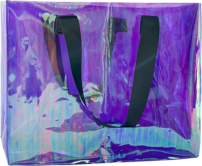 Holographic PVC Beach Bag Waterproof - 18×13×6inch Large Clear Tote for Women Men Pool Travel Sandproof Carry All