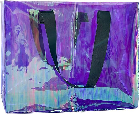 Holographic PVC Beach Bag Waterproof - 18×13×6inch Large Clear Tote for Women Men Pool Travel Sandproof Carry All