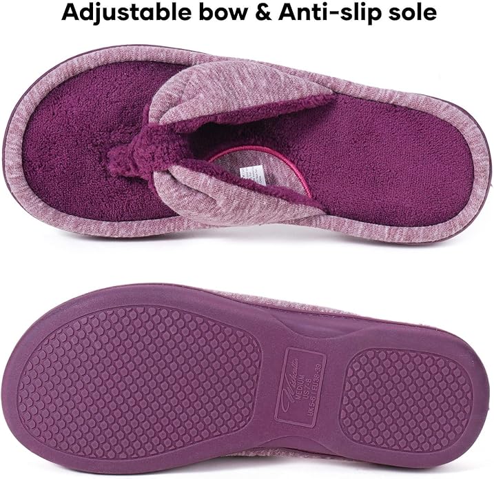 Wishcotton Women's Memory Foam Spa Thong Flip Flops Cozy Indoor Slippers, Ladies Summer Lightweight Open Toe House Sandals