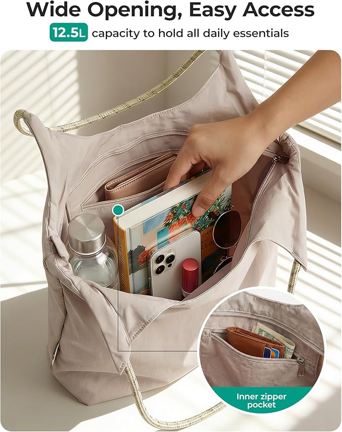 BAGSMART Beach Bags for Women, Beach Tote Bag Beach Bag with Zipper Travel Tote Bag for Women Sandproof Swim Pool Bag | Packable Beach Bag, Beach Essentials, for Travel, Gym, 12.5L Medium Tote, Lightweight, Water-resistant