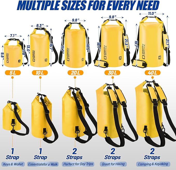 Waterproof Dry Bag, 5L/10L/20L/30L/40L Roll Top Lightweight Storage Backpack with Phone Case for Women & Men, Floating Waterproof Sack for Travel, Swimming, Kayaking, Paddle Board, Camping & Beach