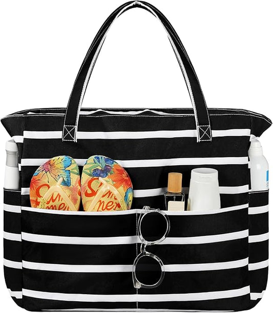 Trifabricy Beach Bags for Women Waterproof Sandproof Women Tote Bag, Large Beach Bag with Zipper for Gym Travel Vocation