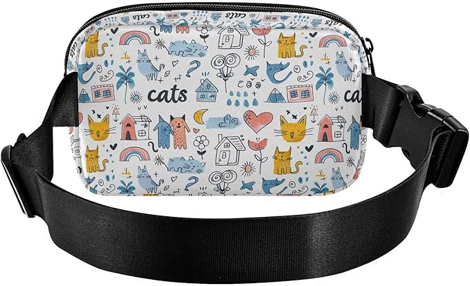 Cute Cat Fanny Pack for Women Men Water Resistant Fashion Waist Packs with Adjustable Strap Belt Bag for Travel Workout Jogging Hiking 21220175
