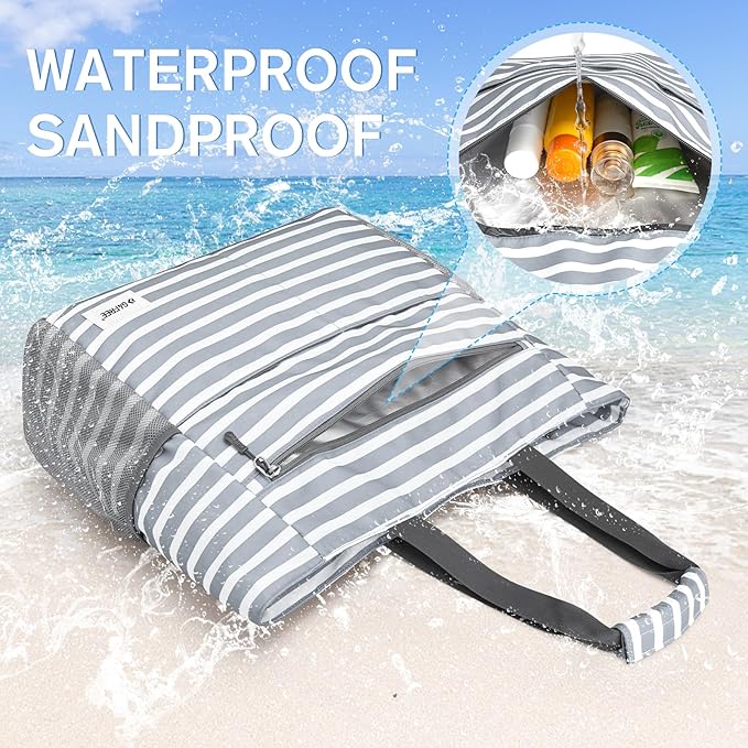 G4Free Beach Bag, Waterproof Sandproof Beach Tote Bag, Large Capacity Foldable for Women