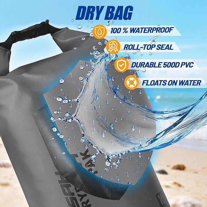 Waterproof Dry Bag, 5L/10L/20L/30L/40L Roll Top Lightweight Storage Backpack with Phone Case for Women & Men, Floating Waterproof Sack for Travel, Swimming, Kayaking, Paddle Board, Camping & Beach