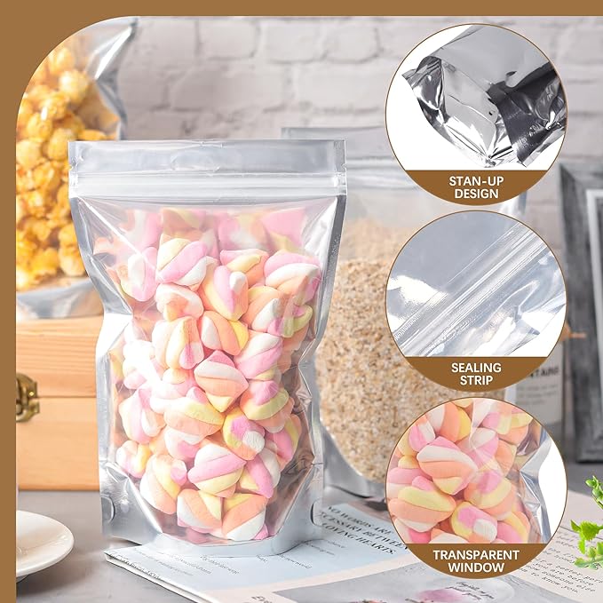 100 PACK Mylar Bags for Food Storage and Resealable Bags for Small Business Packaging Supplies Great for Party Favor Food Storage Bags(Silver, 3x6Inches)