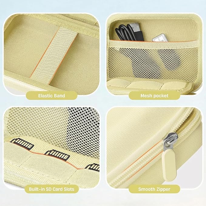 Digital Camera Case for CAMKORY/KODAK PIXPRO FZ45/FZ55/Canon IXUS 285 HS/AbergBest/Sony DSCW800/DSCW830 - Small Travel Compact Camera Holder with Mesh Pocket for SD Card & Accessories (Pale Yellow)
