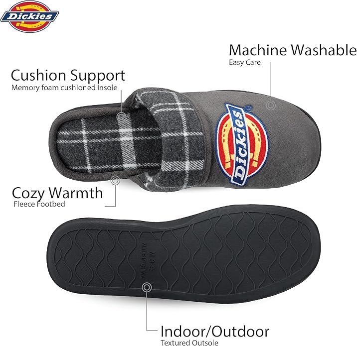 Dickies Men's Slide-on Memory Foam Scuff Slipper With Embroidered Logo - Indoor/Outdoor Sole