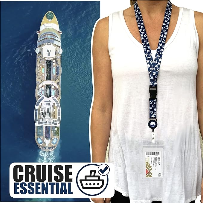 Carnival Cruise Luggage Tag Holders (4 Pack) & Lanyards (2 Pack), Large, Clear & Waterproof, Cruise Essentials 2026-2027 for Ship Cards & Baggage – Durable Travel Accessories (Blue and White)