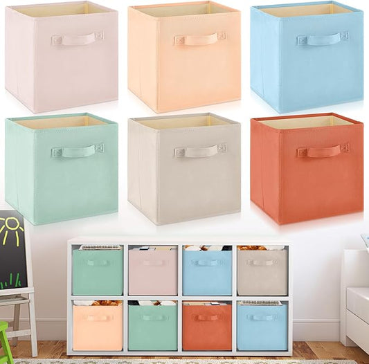 Yinder 6 Pcs Cube Storage Bin 11'' Storage Bins for Room Decor Colorful Bins Foldable Baskets for Nursery Organizer Boxes Fabric Boxes (Pastel Colors)