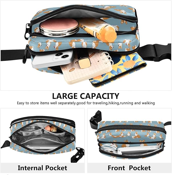 Kawaii Corgis Dog Fanny Pack for Women Men Water Resistant Fashion Waist Packs with Adjustable Strap Belt Bag for Travel Workout Jogging Hiking 21219314