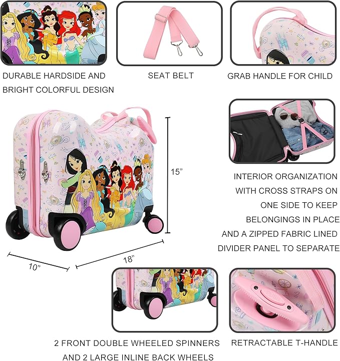 Bioworld Disney Princesses Ride-On 18" Suitcase For Kids & Toddlers