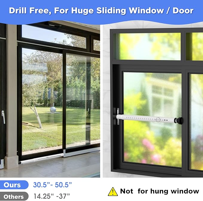 Sliding Door Security Bar,2Pcs 16 to 51 Inch Inside Sliding Patio Door Window Security Bar Stopper, Adjustable Window Locks Security Bars for Home Apartment Security, Sliding Glass Door Lock Hardware