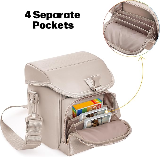 Camera Sling Bag Compatible with Polaroid Now 2nd/3rd Instant Camera, Crossbody Bag with Adjustable Strap, Light Tan