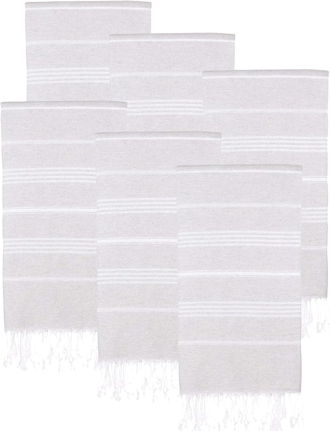 Turkish Beach Towels, Pack of 6 | Oversized, Quick Dry, Sand Free | 100% Cotton, Large 38x71 Towels for Beach, Pool, Travel | Ultra-Soft, Compact, and Absorbent | Light Gray