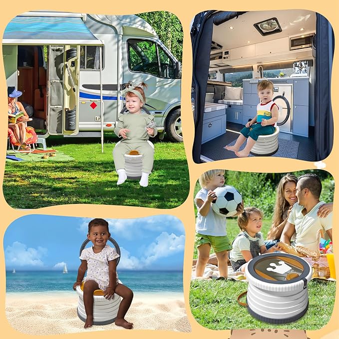Portable Potty Chair for Toddlers with Splash-Proof Design, Foldable Travel Potty with Bag & 30 Refills - Kids Toilet for Car, Camping, Indoor - Easy Clean Baby Potty Training Seat (Transparent-Gray)