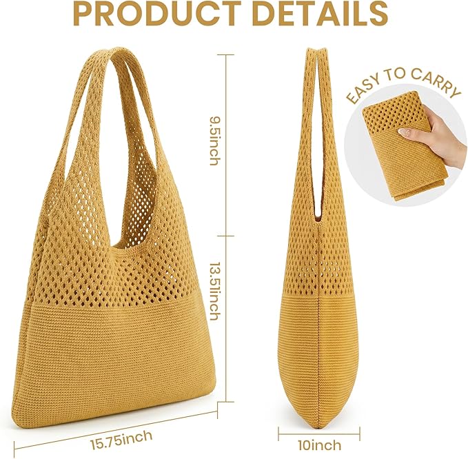 SUOSDEY Crochet Mesh Beach Tote Bag, Knit Summer Vacation Aesthetic Boho Tote Bag for Women