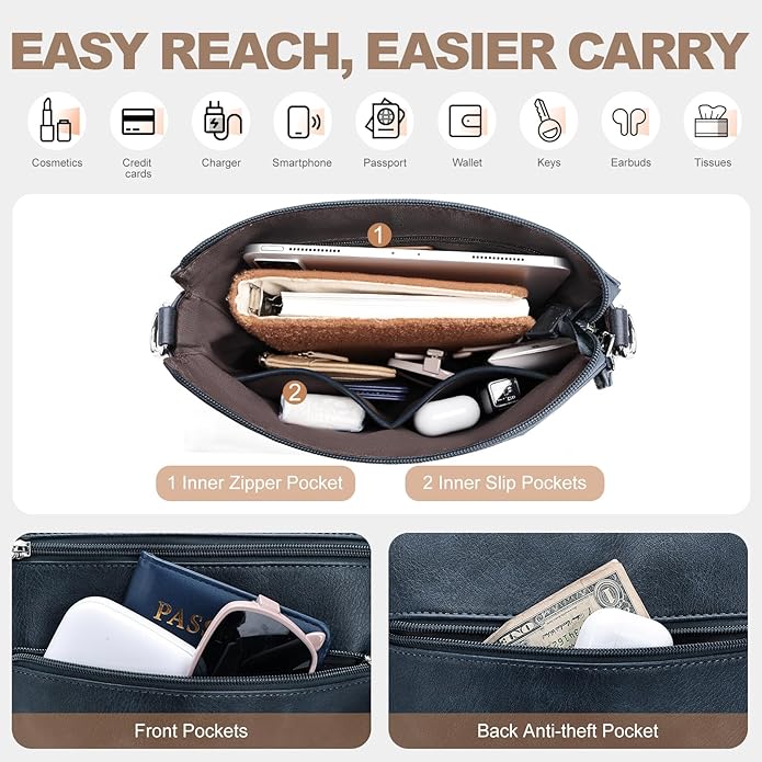 Anti Theft Crossbody Purses for Women RFID Blocking Crossbody Bags, Travel Shoulder Purse with Built-in Wallet