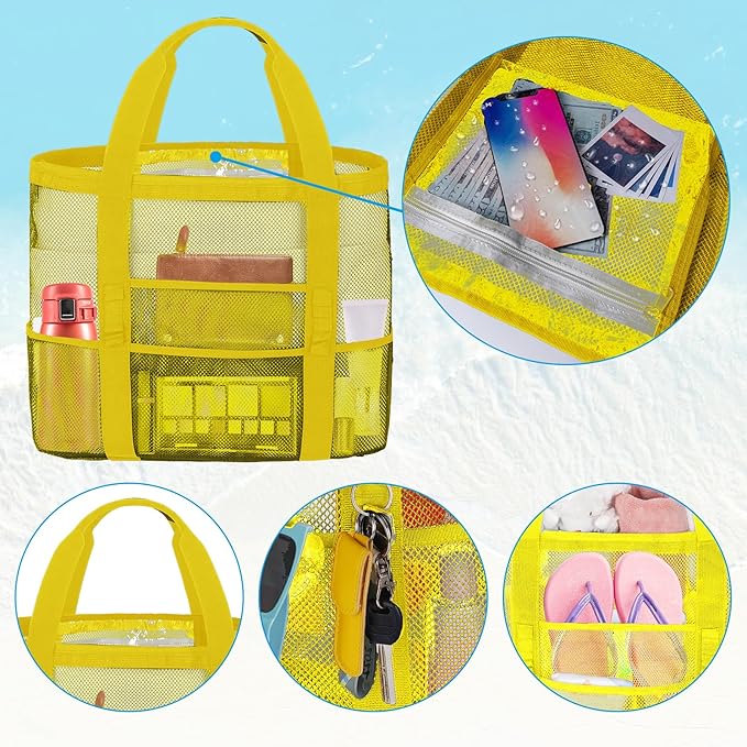 Mesh Beach Bags for Women - Family Beach Tote Bag for Toys, Towels, Travel Vacation Cruise Essentials