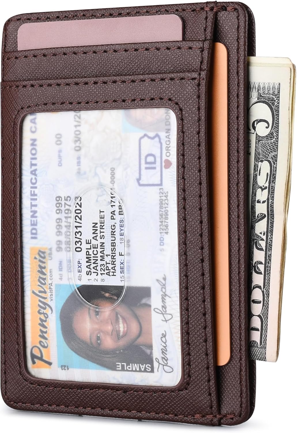 Buffway Slim Minimalist Front Pocket RFID Blocking Leather Wallets for Men and Women - Cross Coffee