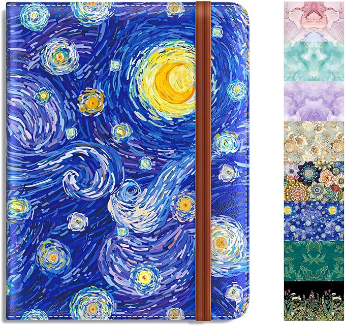Rimilak Passport Holder, RFID Blocking Passport Cover Wallet Travel Essentials, Leather Travel Air Ticket Documents Organizer Protector for Women and Men, Starry Sky